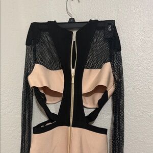 Chic Black and Nude Mesh Dress